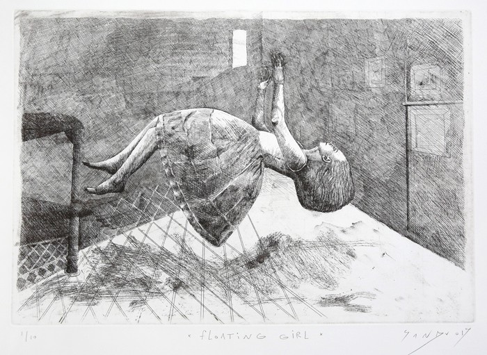18. Floating girl etching dry point 34 x 50 cm 2017