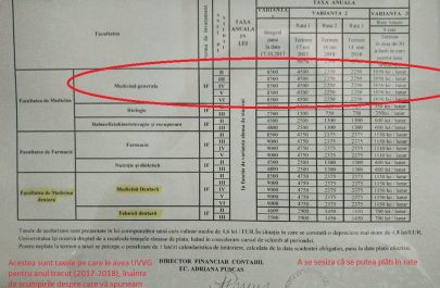 taxa scolarizare medicina uvvg 2017-2018