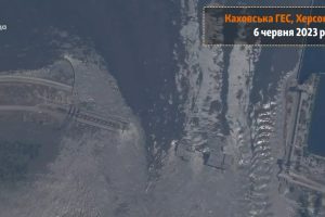 Imagini din satelit cu barajul distrus în regiunea Herson din Ucraina, ocupată în prezent de Rusia