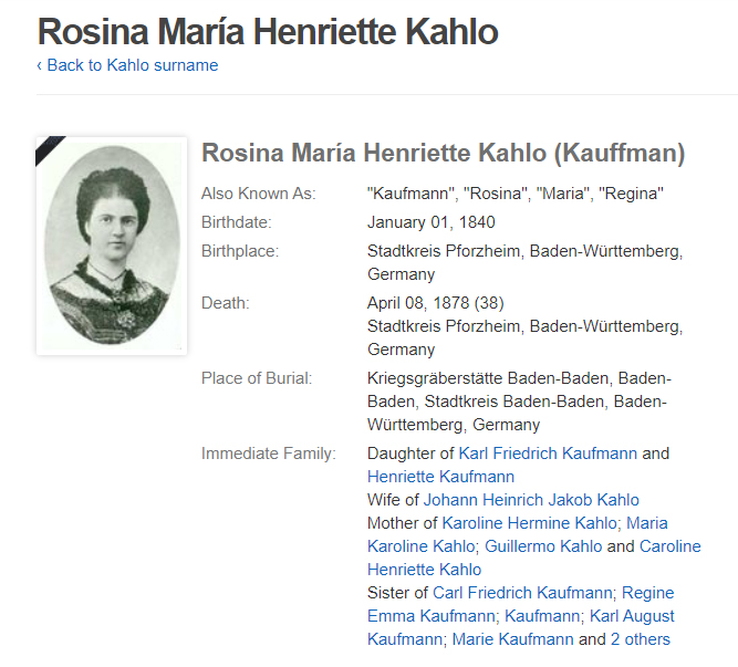 Rosina María Henriette Kahlo - Kauffman - sursa: geni.com