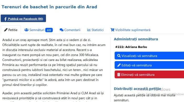 petitie indiferenta aradeana baschet