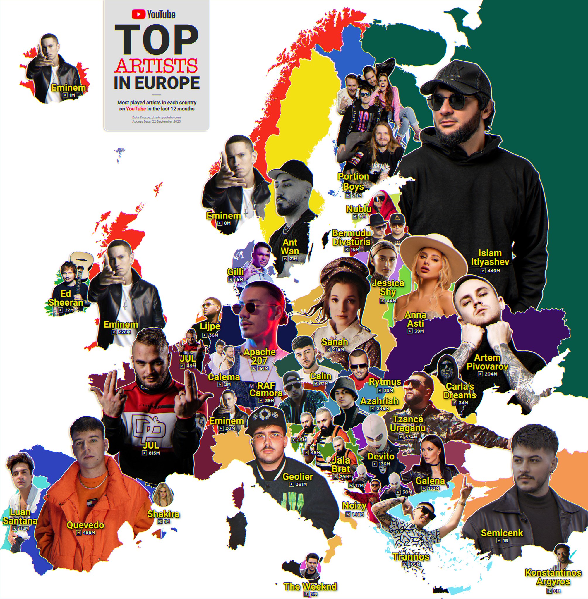 Starea muzicii în Europa. Cei mai ascultați artiști pe YouTube în ultimele 12 luni