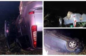 O mașină s-a răsturnat la Lipova, luni noaptea