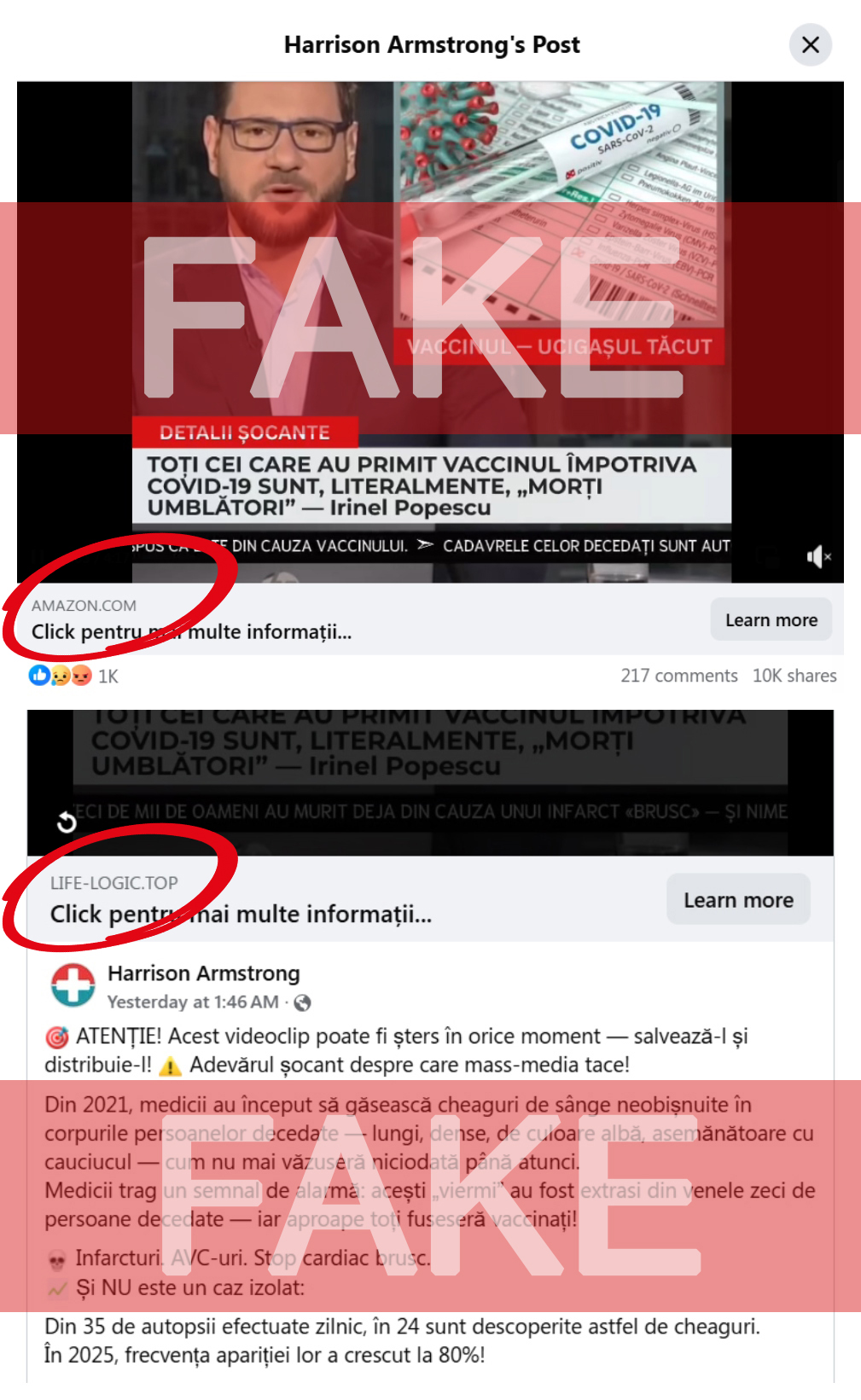 Escrocherie și Fake News: videoclip fals pe Facebook despre un „remediu unic pentru cheaguri de sânge cauciucate”