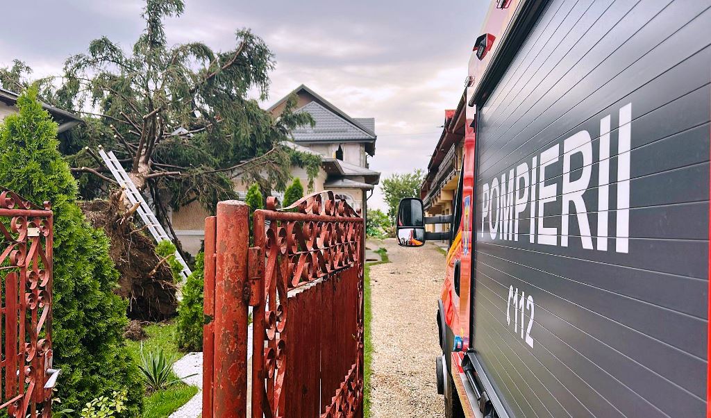 Interven&#539;ii ale pompierilor &icirc;n jude&#539;: drumuri &#537;i trotuare eliberate de copaci, incendii stinse