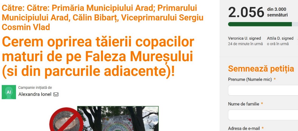 Peste 2.000 de semnături adunate pentru a proteja copacii de pe malul Mureșului - Un demers în sprijinul naturii