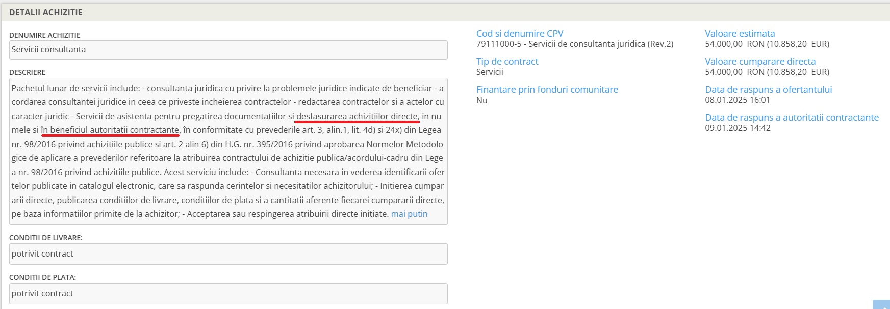 prevederi consultanță Anca Turcaș Primăria Șiștarovăț achiziții directe