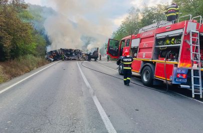 TIR cuprins de flăcări pe drumul Vărădia de Mureș - Săvârșin - incendiu stins (4)