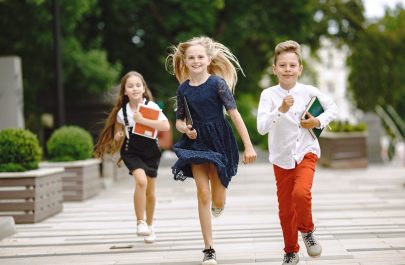 Happy children spend time together close and smile
