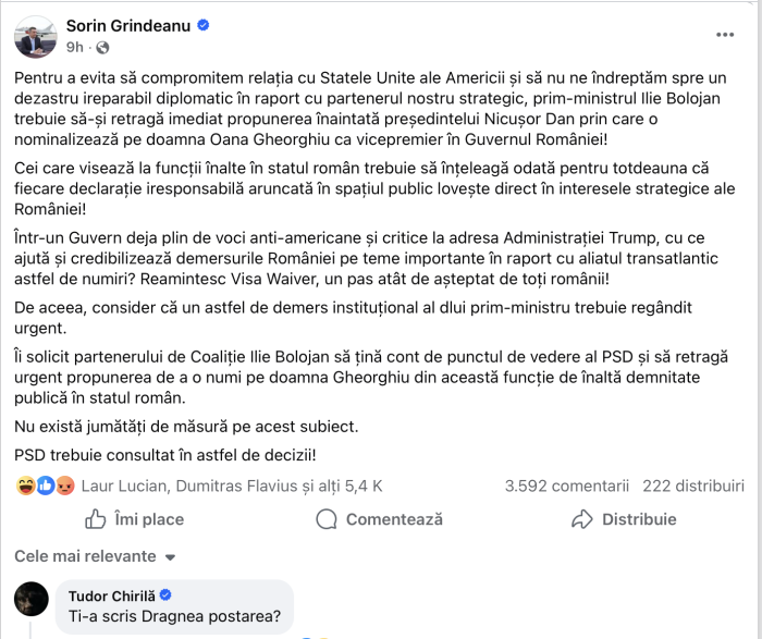 postare Grindeanu