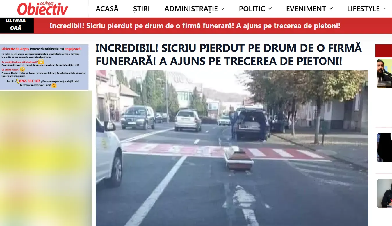Fake News sicriul căzut pe o stradă din Arad - Obiectiv de Argeș