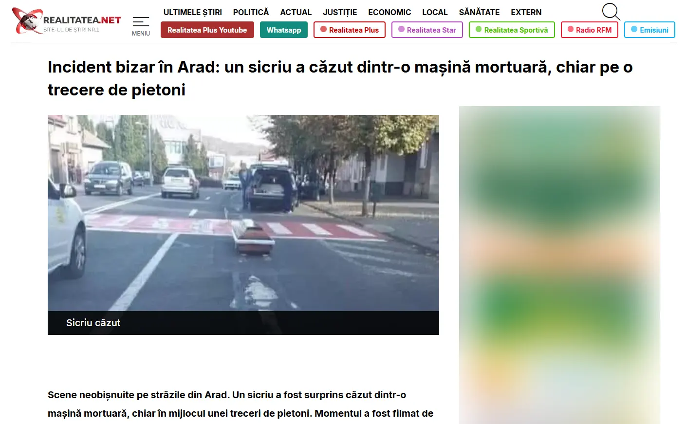 Fake News sicriul căzut pe o stradă din Arad - Realitatea.net