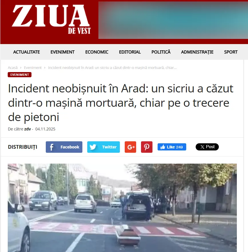 Fake News sicriul căzut pe o stradă din Arad - Ziua de Vest