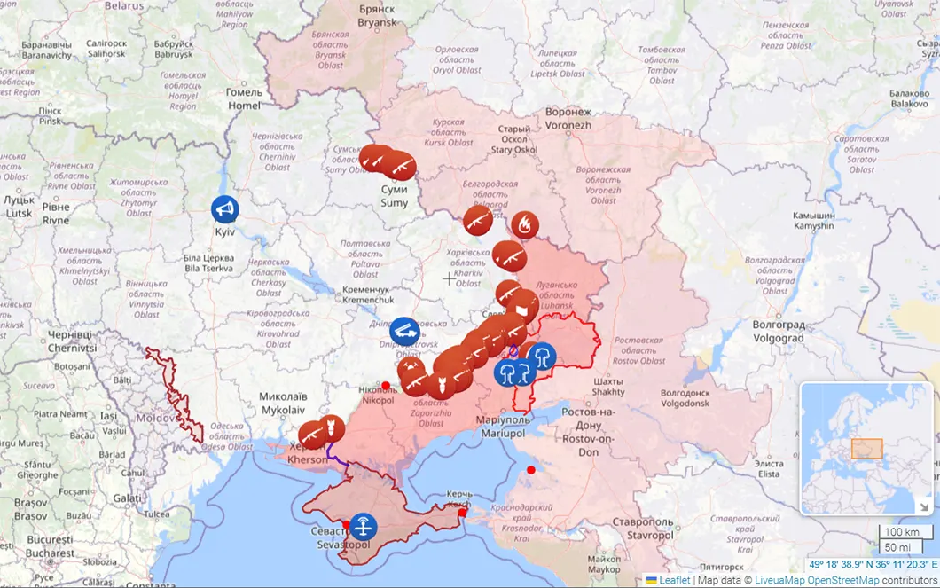 Harta războiului în Ucraina în momentul de față, potrivit liveuamap.com