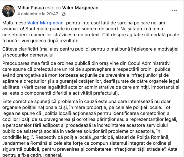 postare prefect Mihai Pașca