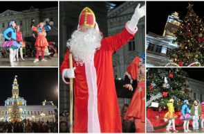 mos nicolae aprins iluminatul festiv alaturi de trupa coloricii Arad