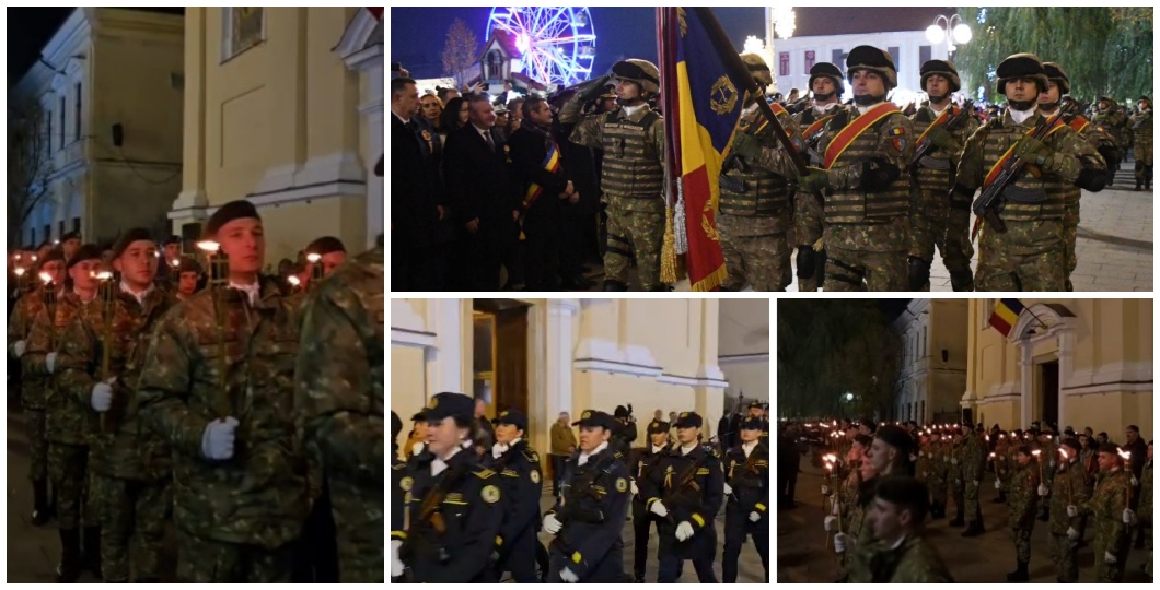 VIDEO: Arădenii au umplut Piața Catedralei de 1 Decembrie. Retragerea cu torțe, principalul moment al serii