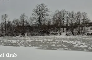 Strat gros de gheata pe Mures in Micalaca Arad