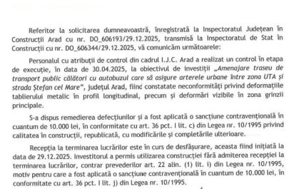 răspuns ISC amendă primaria arad pod fără recepție