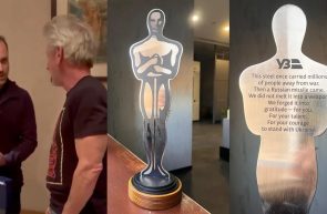 Sean Penn a primit un premiu Oscar alternativ în Ucraina, confecționat din metalul unui vagon bombardat de ruși