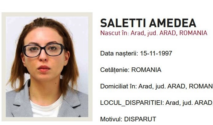 Tânără de 28 de ani din Arad, dată dispărută și căutată de autorități