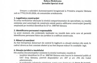 răspuns primăria sântana 1