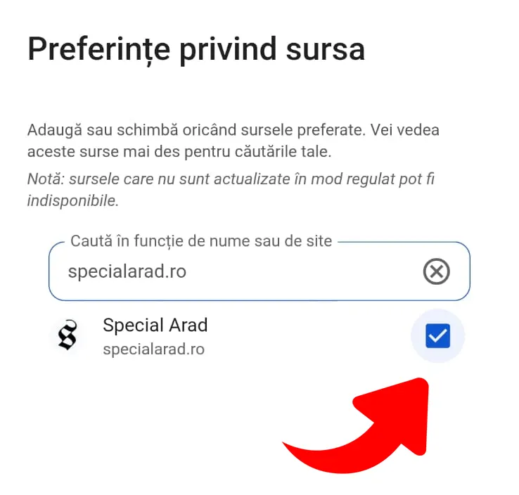 Adaugă Special Arad ca sursă preferată în Google