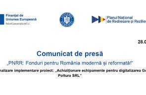 Anunț finalizare implementare proiect Achiziționare echipamente pentru digitalizarea Golden Poltura SRL