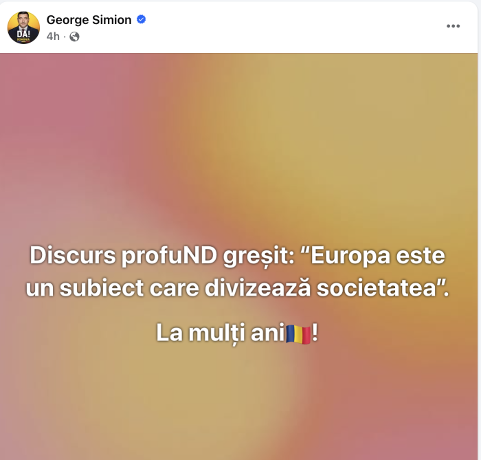 George Simion postare Facebook