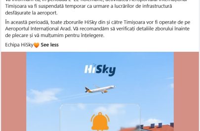 anunt HiSky oficial mutare zboruri aeroportul timișoara la aeroportul arad