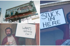 Un bărbat blocat într-un panou publicitar din Los Angeles a devenit atracția virală a momentului (1)
