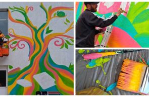 Pictură murală în Școala Gimnazială nr. 6, în cadrul proiectului Hub mARTA - Aradul Colorat